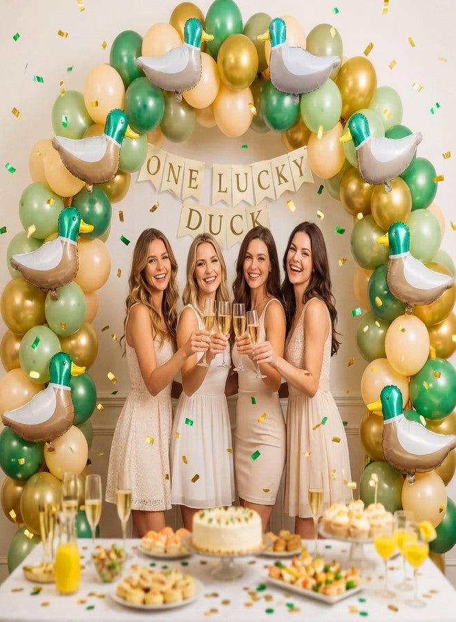PullCrease 56 Pcs 28.3'' Mallard Duck Party Decorations Kit Green and Brown Foil Balloons for One Lucky Duck Hunting Birthday Party Decoration Supplies - Image 5