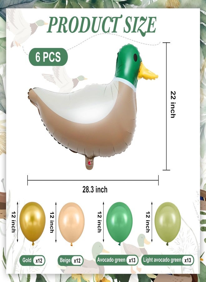 PullCrease 56 Pcs 28.3'' Mallard Duck Party Decorations Kit Green and Brown Foil Balloons for One Lucky Duck Hunting Birthday Party Decoration Supplies - Image 2