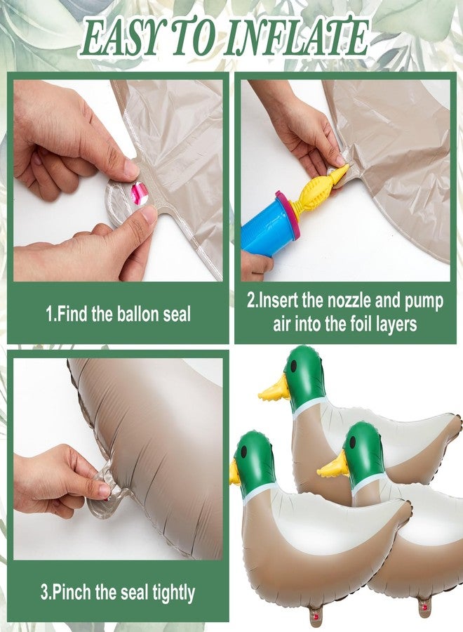 PullCrease 56 Pcs 28.3'' Mallard Duck Party Decorations Kit Green and Brown Foil Balloons for One Lucky Duck Hunting Birthday Party Decoration Supplies - Image 3