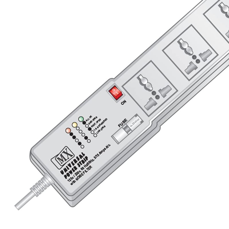 MX MX 6 Outlet Power Strip with Universal Socket 3m Extension Cord International Sockets Master Switch with MultiPlug Socket Extension Board for Home Office 5 Amp  - Image 2