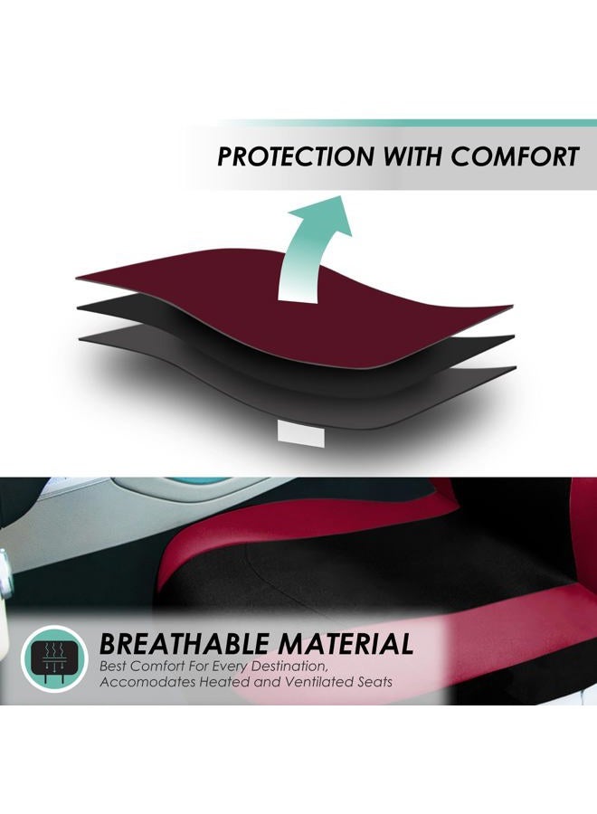 FH Group Automotive Seat Covers Burgundy Universal Fit Bucket And Bench Cover Fits Most Cars, Suvs, And Trucks (Full Set Airbag Compatible With Split Bench) FB030BURGUNDY115-SEAT - Image 5