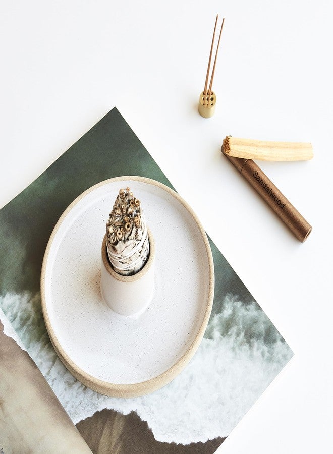 Amarcado Ceramic Sage Holder for Burning 3 in 1 - Sage Smudge Kit - Incense Holder for Sticks - Palo Santo Holder - White Sage Burner - Altar Supplies Decor - White Sage, Palo Santo, Incense Sticks Included - Image 3