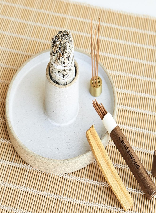 Amarcado Ceramic Sage Holder for Burning 3 in 1 - Sage Smudge Kit - Incense Holder for Sticks - Palo Santo Holder - White Sage Burner - Altar Supplies Decor - White Sage, Palo Santo, Incense Sticks Included - Image 5