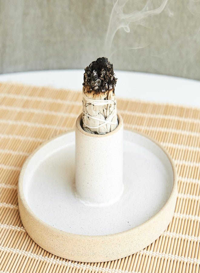 Amarcado Ceramic Sage Holder for Burning 3 in 1 - Sage Smudge Kit - Incense Holder for Sticks - Palo Santo Holder - White Sage Burner - Altar Supplies Decor - White Sage, Palo Santo, Incense Sticks Included - Image 4