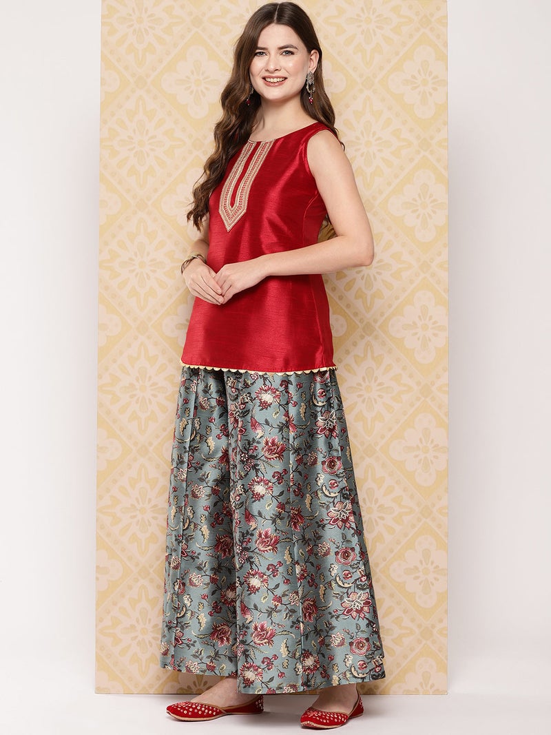 Ahalyaa Red Traditional Co-Ord Set for Women - Image 1