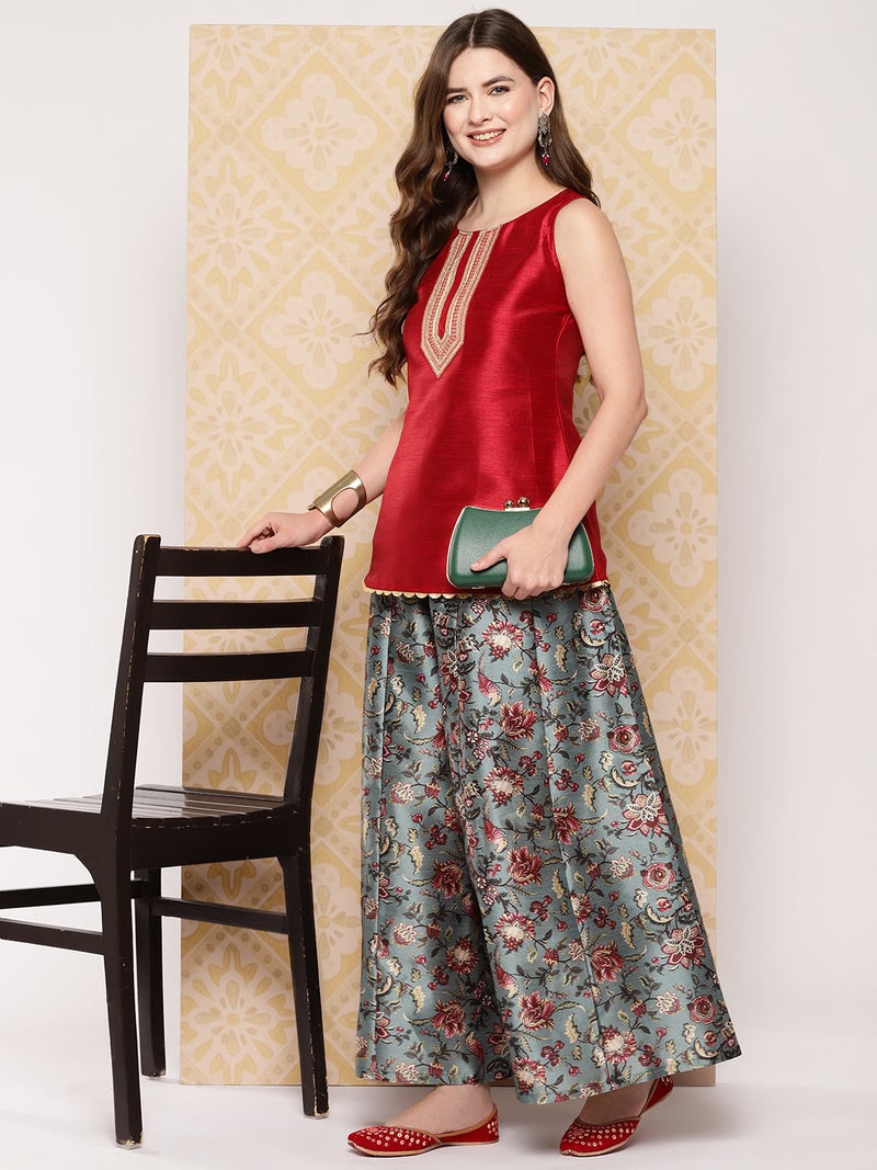 Ahalyaa Red Traditional Co-Ord Set for Women - Image 3