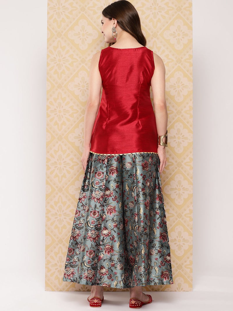Ahalyaa Red Traditional Co-Ord Set for Women - Image 2