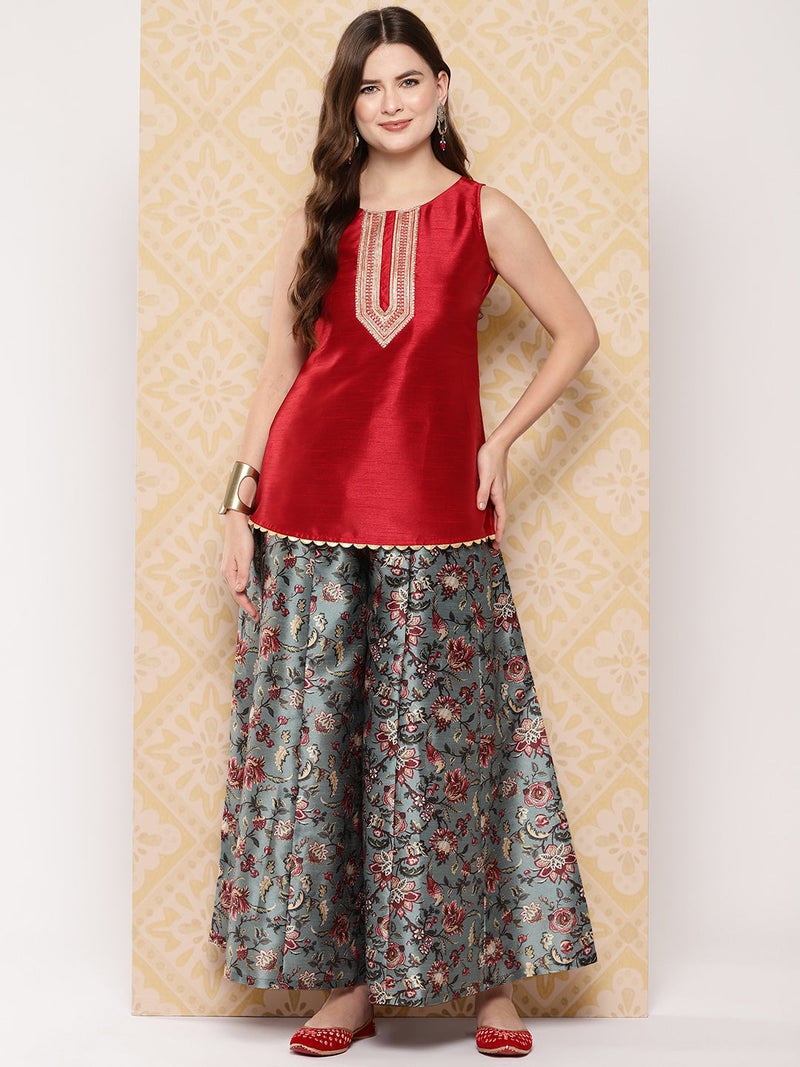 Ahalyaa Red Traditional Co-Ord Set for Women - Image 4