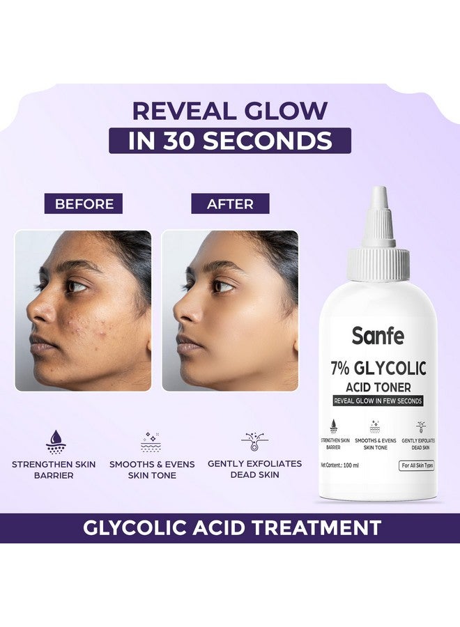 Sanfe Ordinary 7% Glycolic Acid Toner | Reveals glow in 30 seconds | Gently Exfoliates Even Tone Smooths Skin Texture Improvement Visible Clarity Reveal Radiant Skin | For Body, Face, Underarms & Scalp| 100 ml - Image 2
