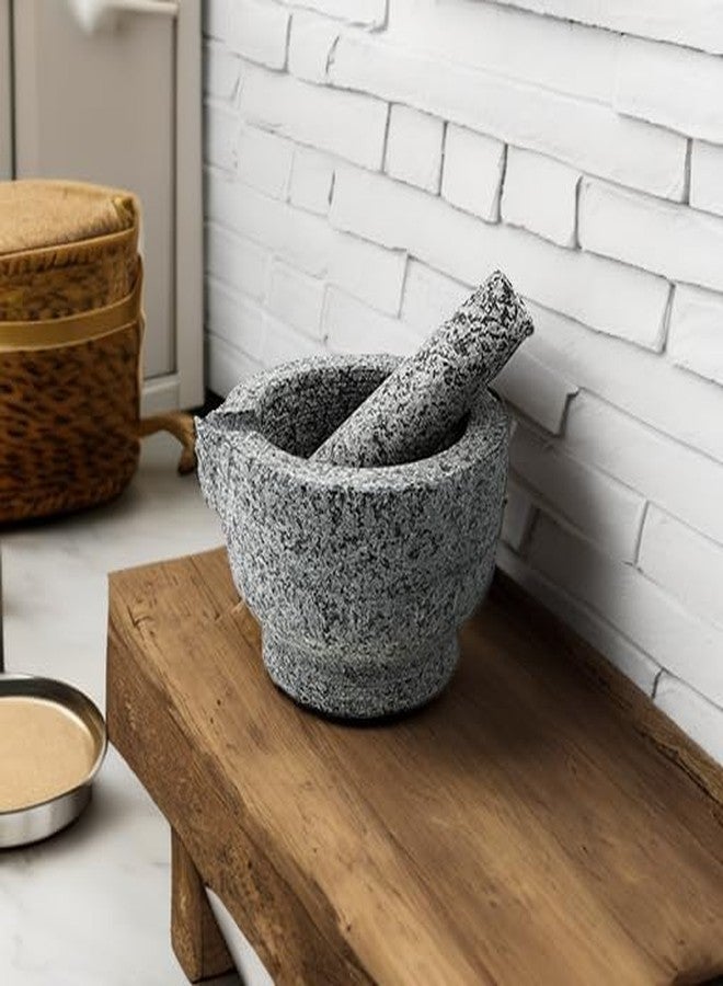 Kitchendise طقم هاون ومدقة من الجرانيت - وعاء جواكامولي مولكاخيتي تقليدي، سعة كبيرة 15 أونصة سائلة (كوبين)، مطحنة من الحجر الطبيعي مع صنبور صب + كتاب وصفات إلكتروني إضافي، وسادة مانعة للانزلاق، فرشاة تنظيف عضوية - Image 5