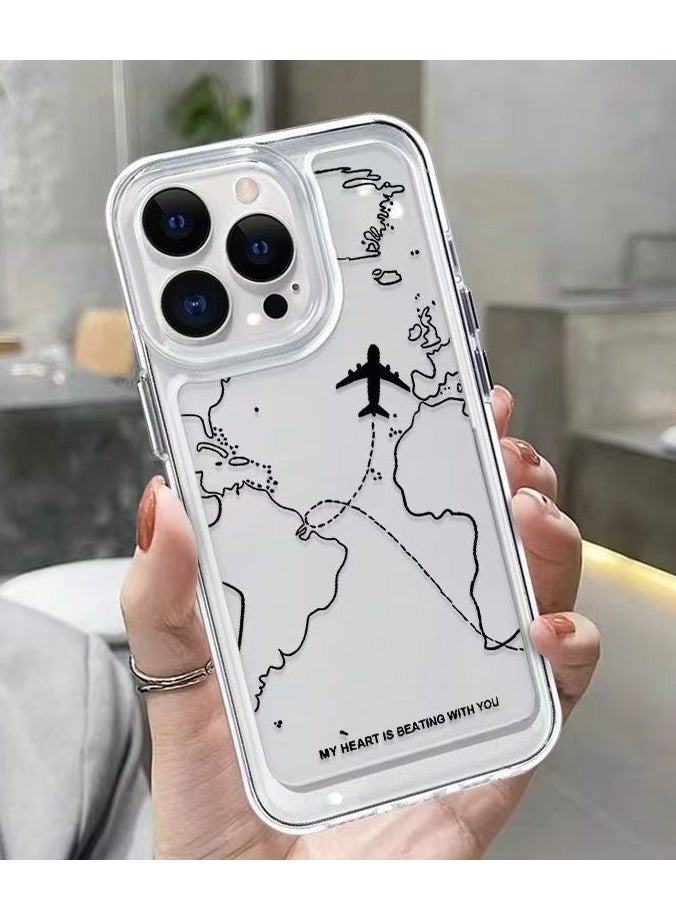 Transparent Space Shell – Airplane Map 322 Design for iPhone 16 Pro, Stylish and Protective Case - Image 1