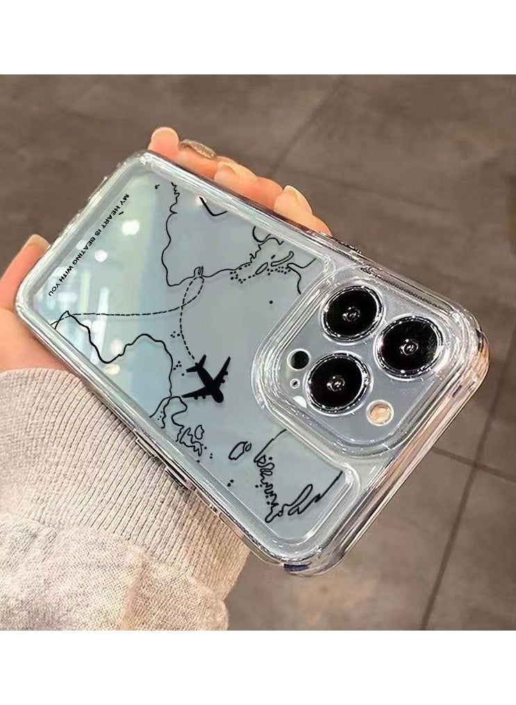 Transparent Space Shell – Airplane Map 322 Design for iPhone 16 Pro, Stylish and Protective Case - Image 2