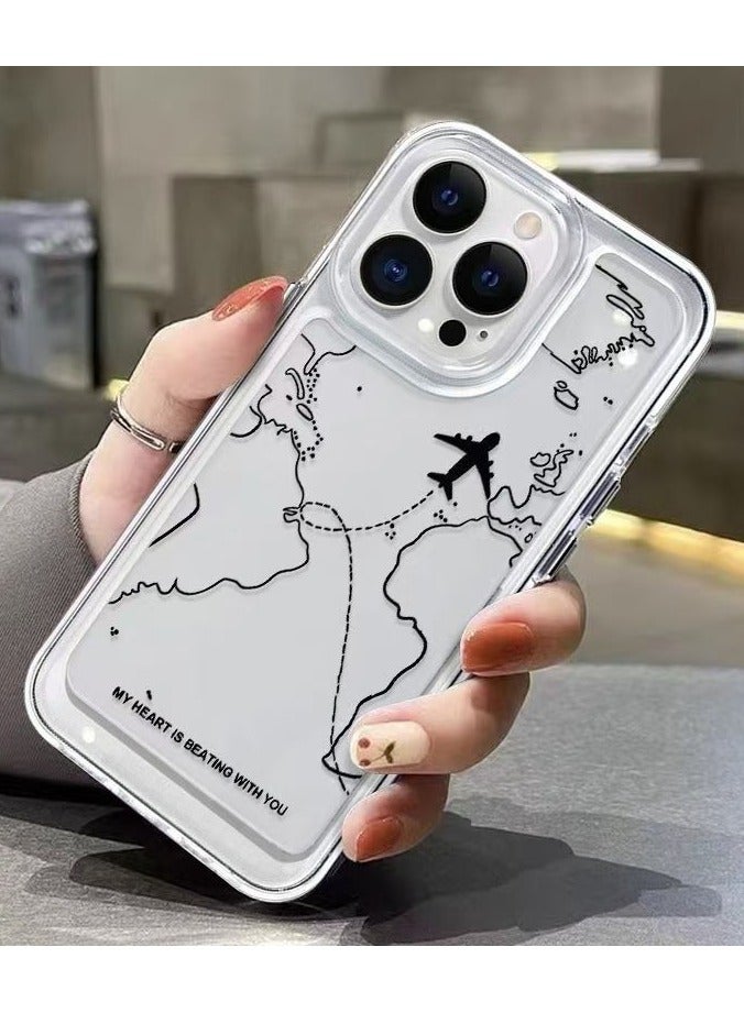 Transparent Space Shell – Airplane Map 322 Design for iPhone 16 Pro, Stylish and Protective Case - Image 5