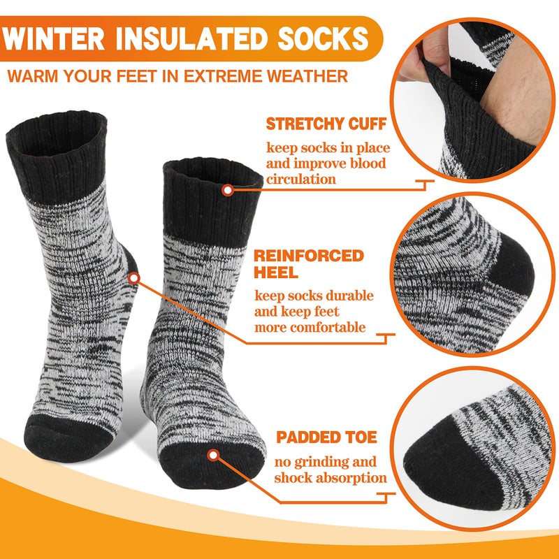 Welwoos Heated Thermal Socks for Women & Men Winter Warm Ski Thick Boot Insulated Gift Socks Stocking Stuffers for Women 3 Pairs (Black,M) - Image 5