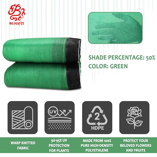 BENAVJI Green Shade Net, 50% UV Sun Protection, for Terrace, Garden, Green House, Balcony, & Gardening Multipurpose Agro Netting Size 26FT X 5FT - Image 5