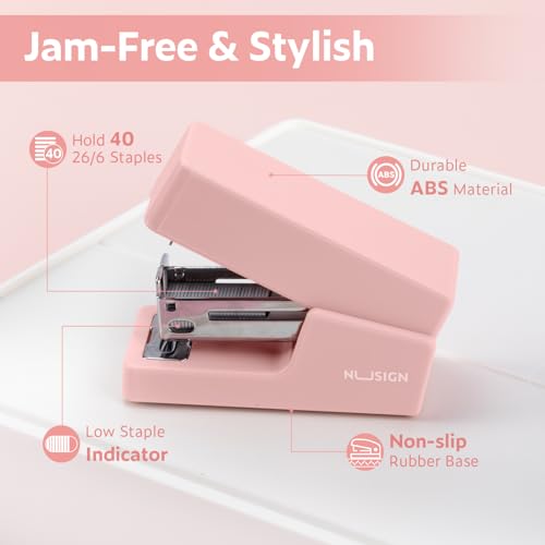 NUSIGN Mini Stapler with 830 Staples, Small Cute Desk Staplers, 25 Sheet Capacity, Pink - Image 4