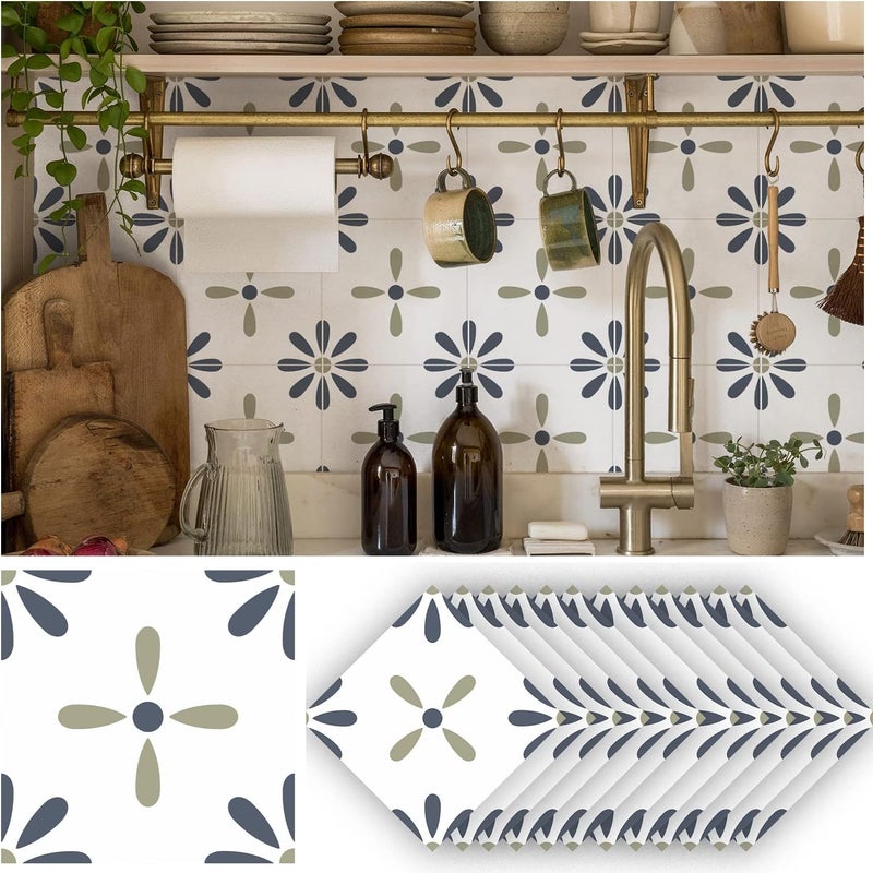 Alwayspon 12PcsX15cm/6inch White Blue Tile Sticker, Self Adhesive Stick on Tiles Transfer Sticker for Bathroom Kitchen, Splashback for Cooker, Peel and Stick Adhesive Vinyl Wall Tiles Sticker - Image 4