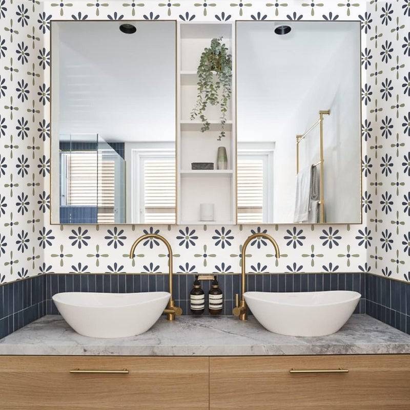 Alwayspon 12PcsX15cm/6inch White Blue Tile Sticker, Self Adhesive Stick on Tiles Transfer Sticker for Bathroom Kitchen, Splashback for Cooker, Peel and Stick Adhesive Vinyl Wall Tiles Sticker - Image 2