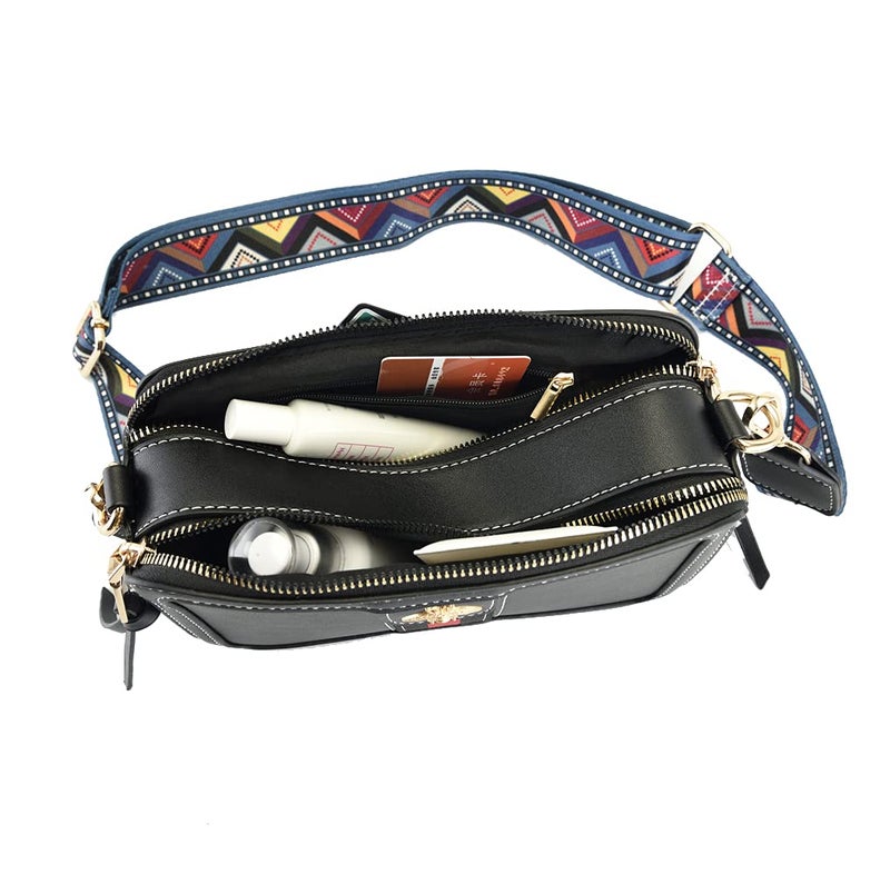 Beatfull Designer Crossbody Bag Bee Shoulder Purse for Women Trendy Wide Strap Camera Clutch PU Leather Handbag Black - Image 5