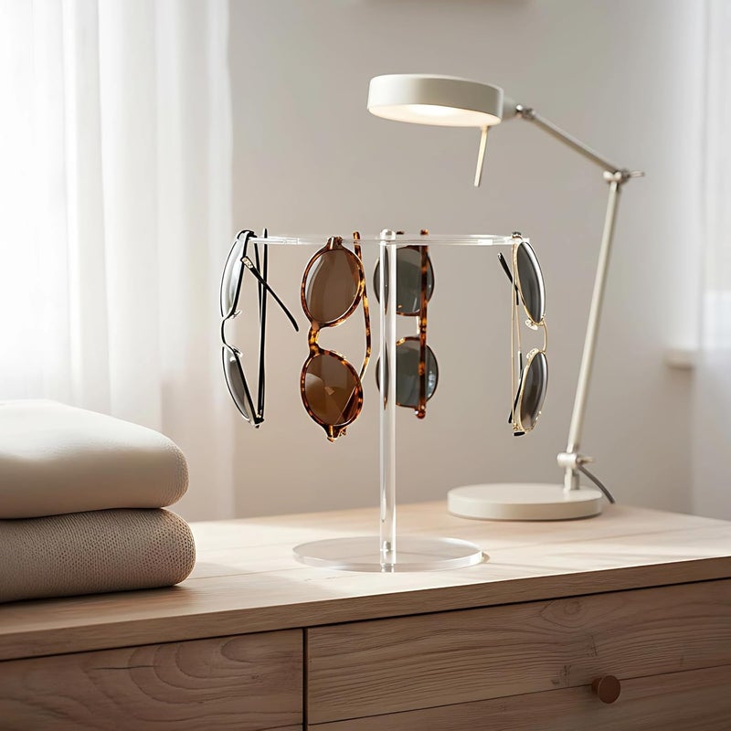 360° Rotating Sunglasses Display Holder, 8.3 in Height, Acrylic Stand with Clear Top 6.8 in, Base 3.93 in, Sunglasses Organizer - Image 2