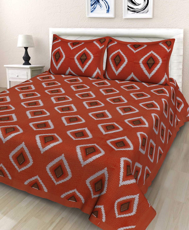 UNIBLISS 100% Cotton Comfort 151 TC Rajasthani Jaipuri Traditional King Size 1 Double Bedsheet with 2 Pillow Covers - Multi - Image 4