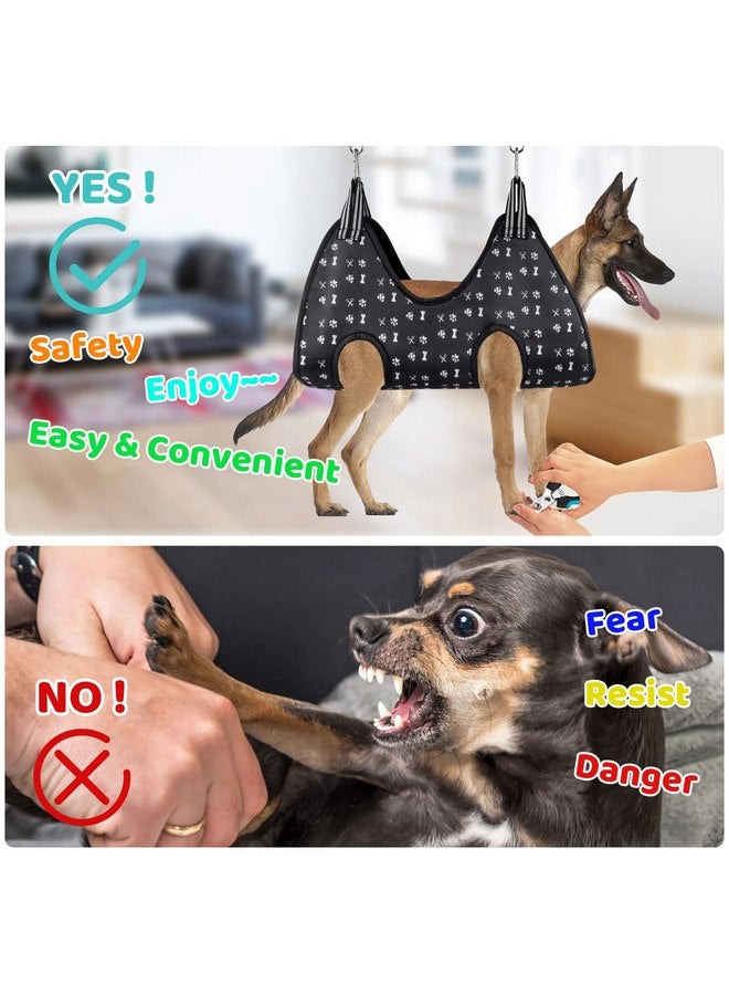 Pet Grooming Hammock Harness with Nail Clippers/Trimmer, Nail File, Comb, Cute Printed Breathable Cats & Dogs Hammock Sling for Grooming (XL, Black) - Image 2