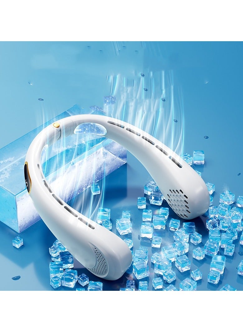 سكت شيكترو مروحة رقبة للطلاب للرياضة الخارجية مع شحن USB ومروحة صغيرة بخمس سرعات وشاشة رقمية بدون شفرات (أبيض جليدي)  - Image 5