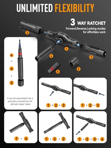 KELIN 68 IN 1 Magnetic Ratchet Screwdriver Set T Handle Ratchet Screwdriver Kits with S2 Steel Bits for Home Daily Repair Precision Electrical Appliance Repair for Men Husband - Image 3