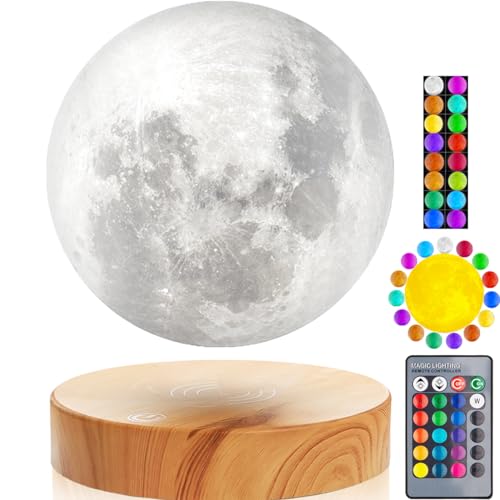 VGAzer Levitating Moon Lamp,Floating and Spinning in Air Freely with 3D Printing LED Moon Lamp Has 20 Modes for Unique Gifts,Room Decor,Night Light,Office Desk Toys (Wooden Base 16 Colors) - Image 1