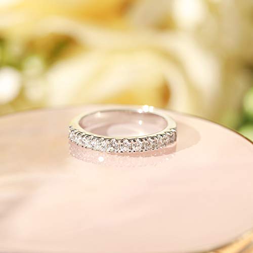 EAMTI 3mm Cubic Zirconia Wedding Band 925 Sterling Silver Half Eternity Ring for Women Size 4 - Image 2