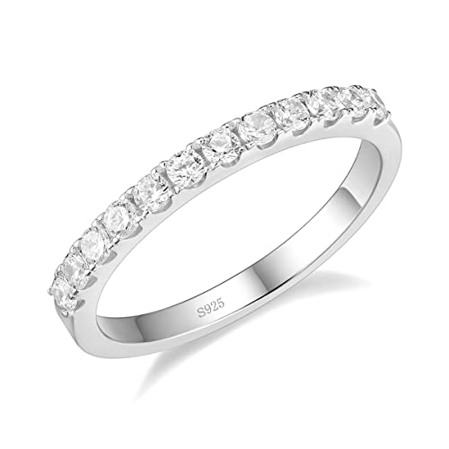 EAMTI 3mm Cubic Zirconia Wedding Band 925 Sterling Silver Half Eternity Ring for Women Size 4 - Image 1