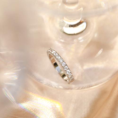 EAMTI 3mm Cubic Zirconia Wedding Band 925 Sterling Silver Half Eternity Ring for Women Size 4 - Image 3