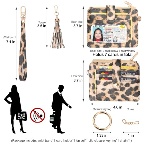 COOLANS Wristlet Bracelet Keychain Card Holder Card Pocket PU Leather Purse Tassel Keychain Bangle Key Ring for Women Girls (Card & Id Holder Purse Leopard) - Image 2