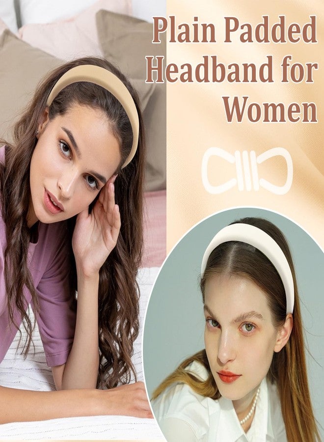KICOSY 4 Pack Twill Padded Thick Headbands for Women - Neutral Colors, Non Slip & Comfortable Wide Hair Bands Hair & Everyday Style - Image 3