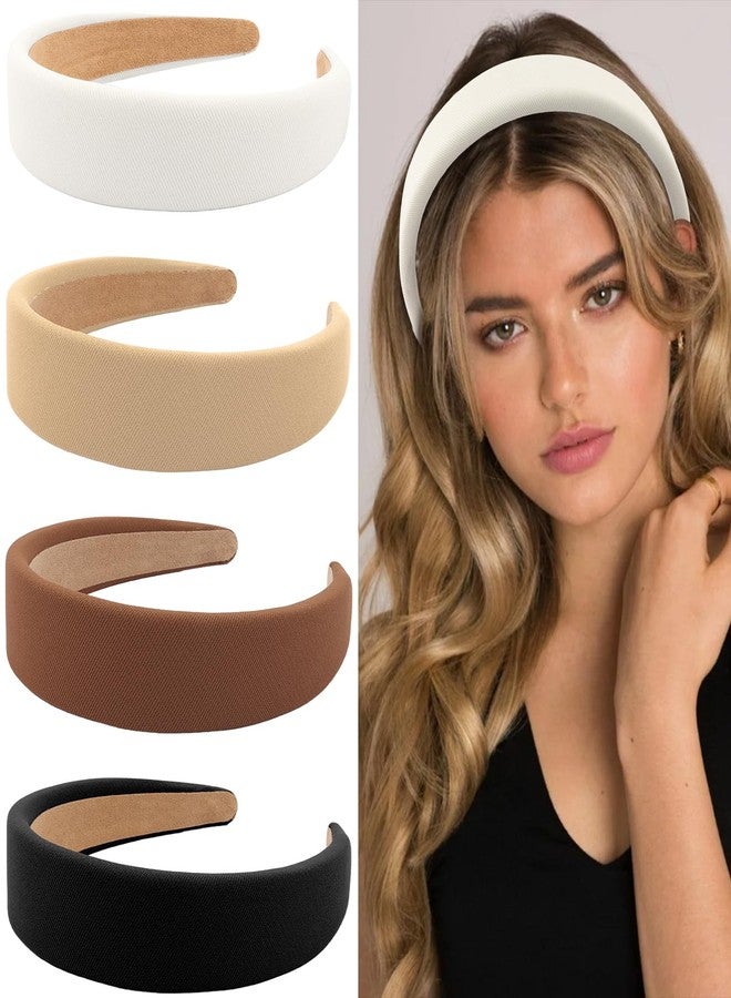 KICOSY 4 Pack Twill Padded Thick Headbands for Women - Neutral Colors, Non Slip & Comfortable Wide Hair Bands Hair & Everyday Style - Image 1