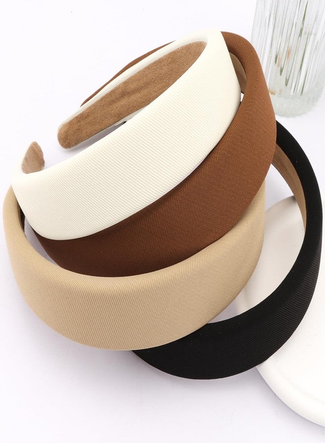 KICOSY 4 Pack Twill Padded Thick Headbands for Women - Neutral Colors, Non Slip & Comfortable Wide Hair Bands Hair & Everyday Style - Image 2