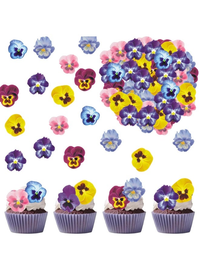 Peachjoy 60 PCS Edible Pansy Cake Decorations, Edible Flowers for Cake, Edibles Flowers for Cakes, Cake Decoration, Edible Wafer Flowers for Cakes Decoration, Weddings, Baby Showers - Image 1
