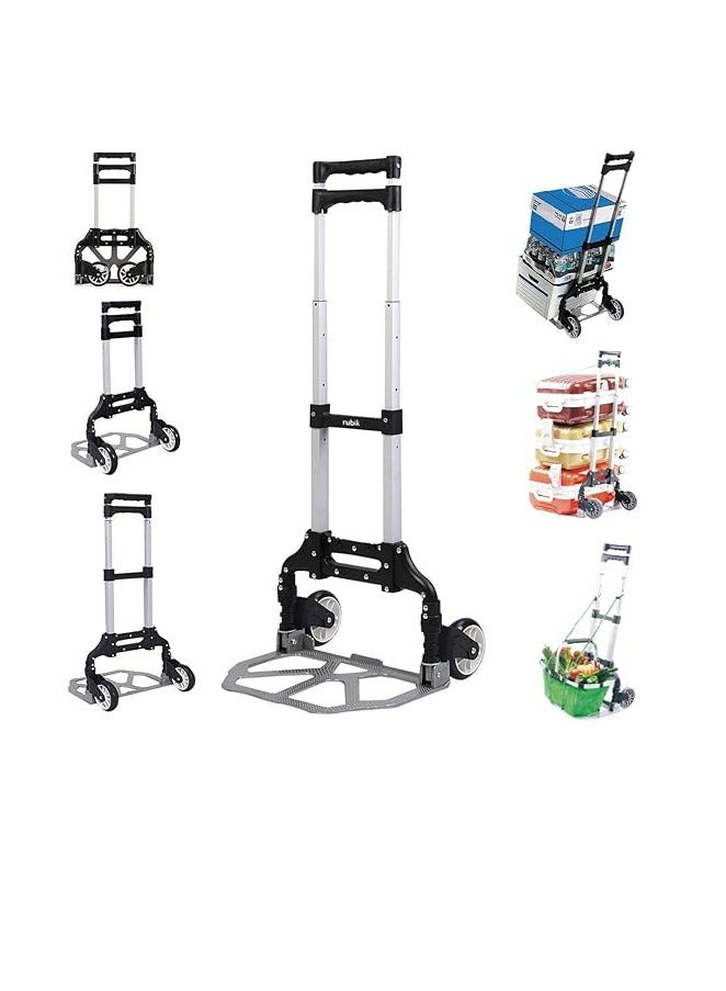 Midwest Aluminum Luggage Trolley Barrow Foldable Hand Push Truck Parcel Boot Cart Heavy Duty Rustproof Utility Cart with Adjustable Shaft (Black)  - Image 1