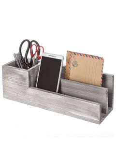 MyGift Rustic Whitewashed Gray Wood Desktop Pencil Cup Pen Caddy And 2 Slot Letter Sorter Office Accessory Organizer Station  - Image 2
