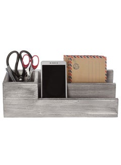 MyGift Rustic Whitewashed Gray Wood Desktop Pencil Cup Pen Caddy And 2 Slot Letter Sorter Office Accessory Organizer Station  - Image 3