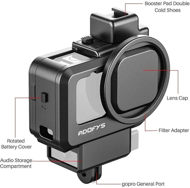 Adofys G9-4 Mount and Accessory forGopro 9/10/&11 Black, Cold Shoe Mount Mic Light Stand Housing Case for GoPro Microphone Adapter Vlog Accessory Compatible with Tripod Selfie Stick - Image 2