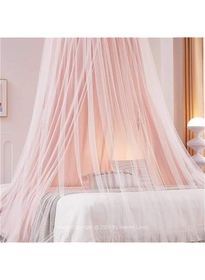 Arabest Double Layers Bed Canopy with Star Lights, 3 Pieces Layers Canopy for Girls Bed, Princess Round Dome Dreamy Play Tent, Hanging Kids Reading Nook Mosquito Net, Machine Washable - Light Pink - Image 3