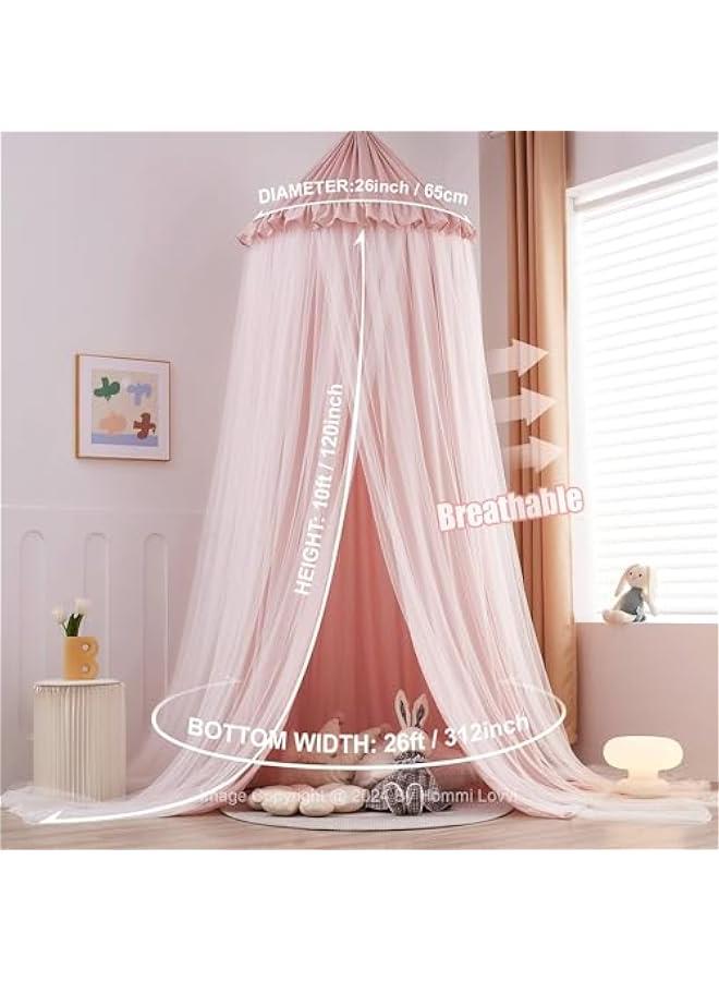 Arabest Double Layers Bed Canopy with Star Lights, 3 Pieces Layers Canopy for Girls Bed, Princess Round Dome Dreamy Play Tent, Hanging Kids Reading Nook Mosquito Net, Machine Washable - Light Pink - Image 5