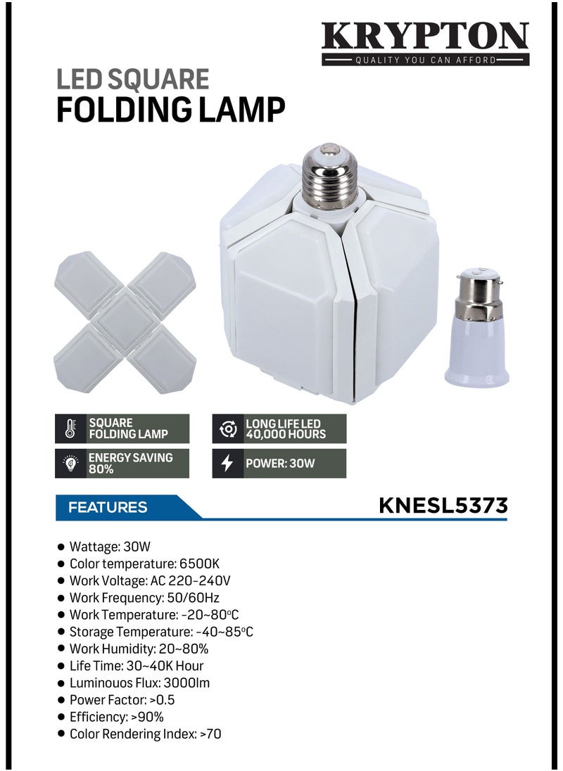 كريبتون - مصباح LED مربع قابل للطي - أضواء المرآب 30W أضواء LED قابلة للتعتيم 6500LM لمبات الإضاءة LED القابلة للتشوه إضاءة سقف المرآب - Image 1