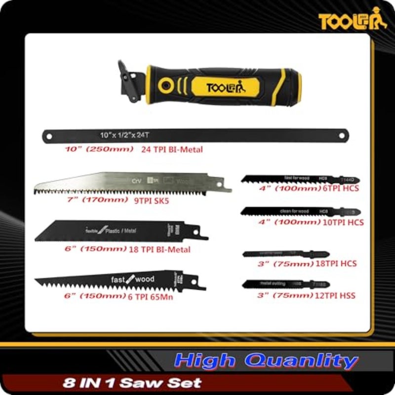 : 8-In-1 Multi Blades Hand Saw, Drywall Cutter Saw. Hackwaw. Long Blade Hand Saw For Cut, Sheetrock, Wood, Metel, Plastic, Plywood. Portable Hand Saw - Image 4