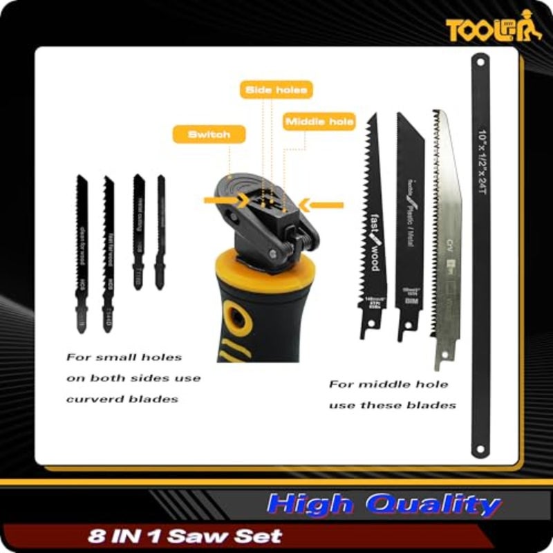 : 8-In-1 Multi Blades Hand Saw, Drywall Cutter Saw. Hackwaw. Long Blade Hand Saw For Cut, Sheetrock, Wood, Metel, Plastic, Plywood. Portable Hand Saw - Image 2