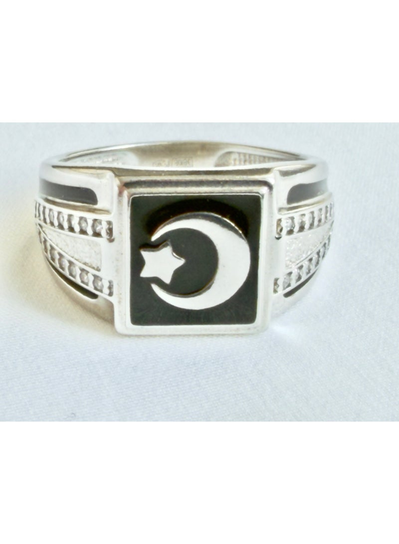 No Label Sterling Silver 925 Ring with Crescent Moon & Star – Size 19 - Image 4
