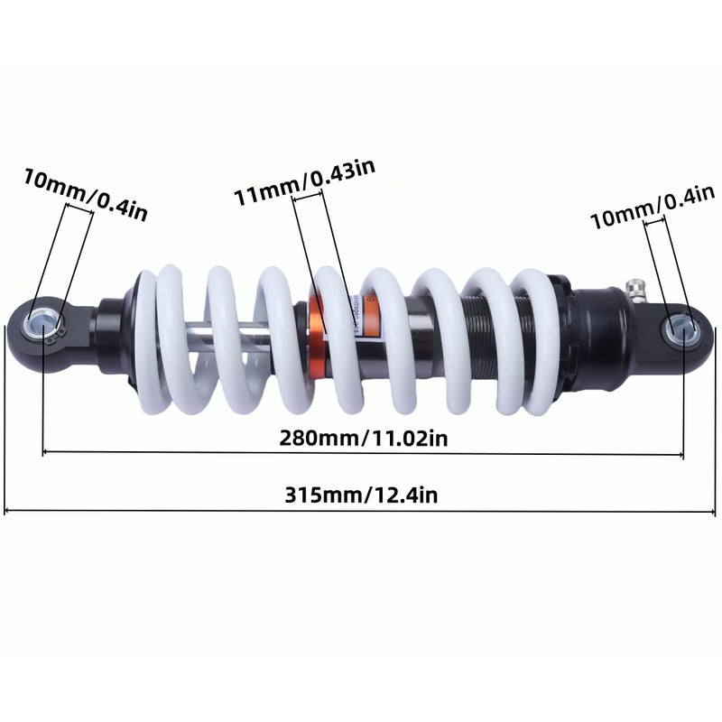 AuryngMD 280mm 11inch Rear Shock Absorber 11mm Heavy-Duty Spring Max Load 600lbs for Honda XR70 SDG SSR Yamaha Suzuki Apollo TaoTao Stomp WPB Bucci Orion Dirt Bike ATV Quad Buggy Go Kart - Image 2