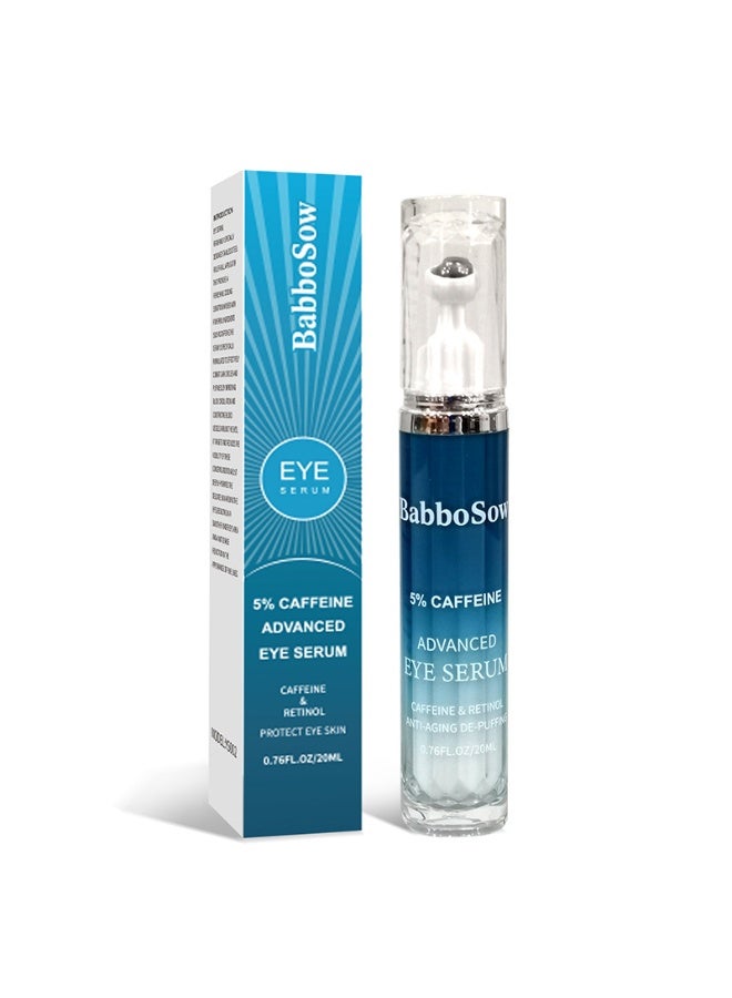 BabboSow Eye Serum with 5% Caffeine & Retinol for Dark Circles, Puffiness Puffy Bags & Wrinkles Fine Lines - Under Eye Cream Anti Aging Treatment with 360° Massage Roller Ball for Men & Women - Image 1