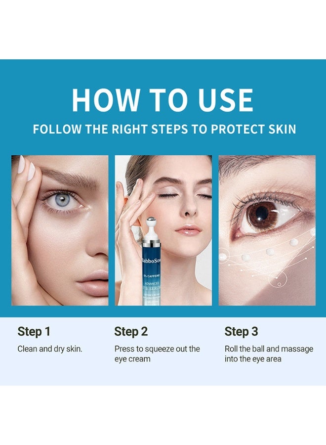 BabboSow Eye Serum with 5% Caffeine & Retinol for Dark Circles, Puffiness Puffy Bags & Wrinkles Fine Lines - Under Eye Cream Anti Aging Treatment with 360° Massage Roller Ball for Men & Women - Image 4